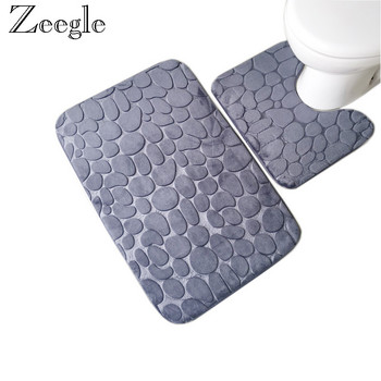 Zeegle Stone Embossed 2 бр. Комплект противоплъзгащи се постелки за баня Подови постелки за баня Абсорбиращ килим за баня Килим за тоалетна фланелена подложка за душ