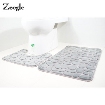 Zeegle Stone Embossed 2 бр. Комплект противоплъзгащи се постелки за баня Подови постелки за баня Абсорбиращ килим за баня Килим за тоалетна фланелена подложка за душ