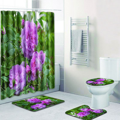 Zeegle podloga za tuširanje s cvjetnim uzorkom, podloga za kupaonicu od mikrovlakana, neklizajuća kupaonska prostirka, set toaletnih podloga od 4 kom., podloga za tuširanje, tepih podloga za noge