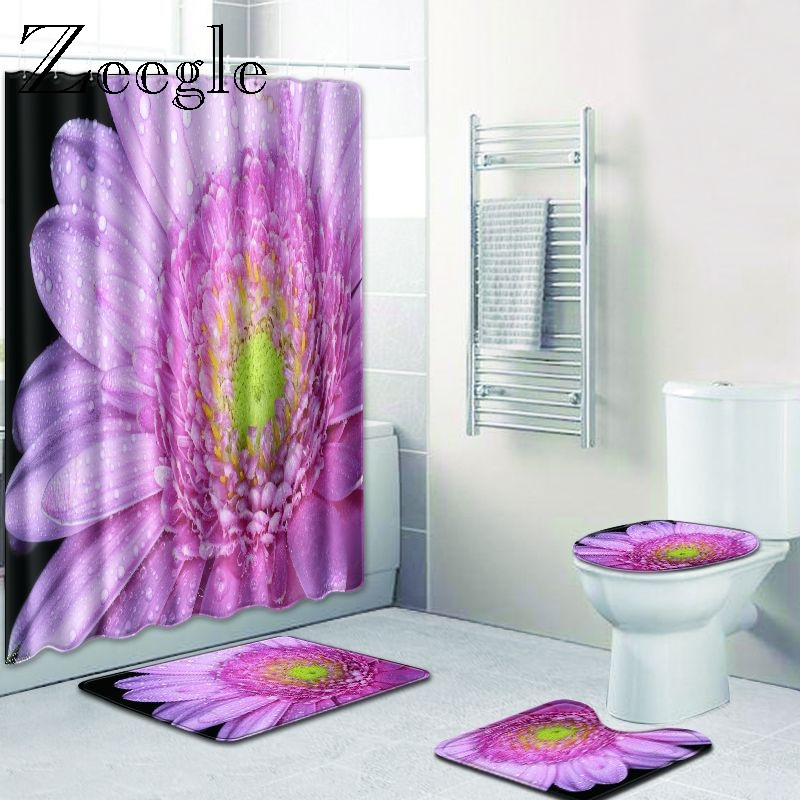 Zeegle podloga za tuširanje s cvjetnim uzorkom, podloga za kupaonicu od mikrovlakana, neklizajuća kupaonska prostirka, set toaletnih podloga od 4 kom., podloga za tuširanje, tepih podloga za noge