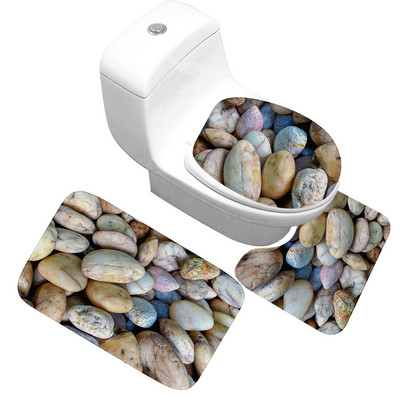 Zeegle 3D Stone Memory Foam vannas paklājiņu komplekts 3Gb Pretslīdes grīdas paklājiņi Vannas istabas tualetes paklāji Absorbējoši vannas istabas WC paklāji