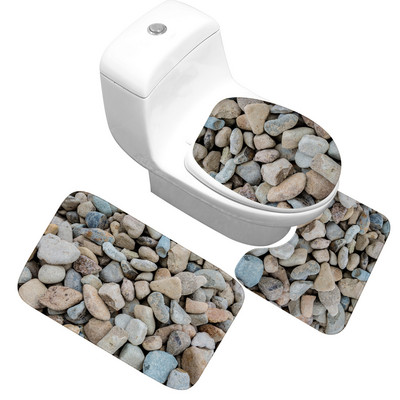 Zeegle 3D Stone Memory Foam vannas paklājiņu komplekts 3Gb Pretslīdes grīdas paklājiņi Vannas istabas tualetes paklāji Absorbējoši vannas istabas WC paklāji
