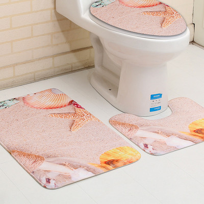 Zeegle Stone Seafish Pattern 3Pcs/Set Poklopac Poklopac za WC sjedalo Podnožje Tepih Kupaonski set prostirki za kupanje Neklizajuće WC prostirke Podne prostirke
