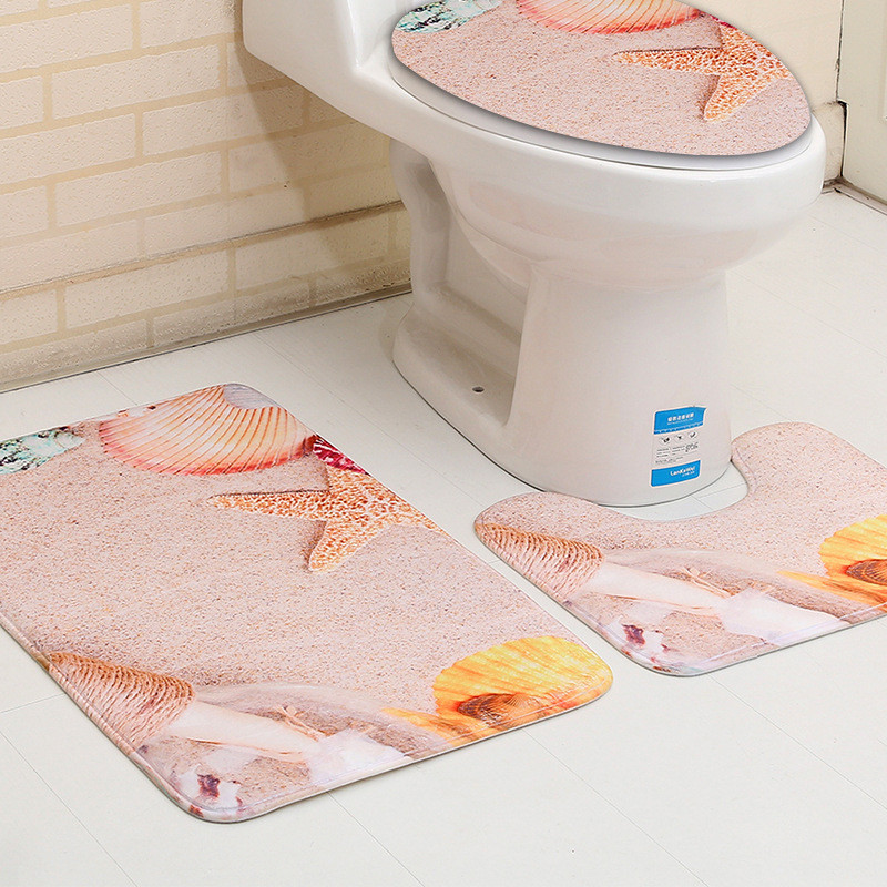 Zeegle Stone Seafish Pattern 3Pcs/Set Poklopac Poklopac za WC sjedalo Podnožje Tepih Kupaonski set prostirki za kupanje Neklizajuće WC prostirke Podne prostirke