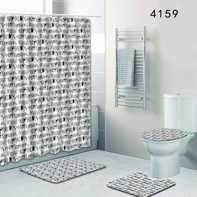 Prostirka za kupaonicu od flanela s geometrijskim printom i vodootporna poliesterska zavjesa za tuširanje Podloga za navlaku za WC sjedalo Kupaonska prostirka za kupaonicu