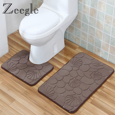 Zeegle 3D Flannel Αντιολισθητικό Σετ Χαλιά Μπάνιου Χαλιά Τουαλέτας Απορροφητικό Χαλιά Ντους Δάπεδο Χαλάκι Πόδι Μοκέτα Μπάνιου που πλένεται