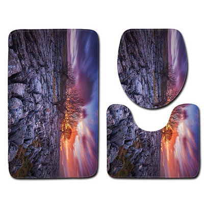 Zeegle Set kupaonskih prostirača od 3 komada Pejzažni uzorak Kupaonska prostirka protiv klizanja Podne prostirke za kupaonicu od mikrovlakana Setovi WC prostirki i tepiha za kupanje