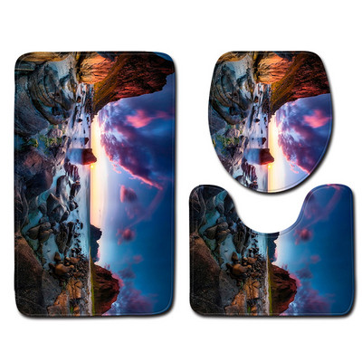 Zeegle Set kupaonskih prostirača od 3 komada Pejzažni uzorak Kupaonska prostirka protiv klizanja Podne prostirke za kupaonicu od mikrovlakana Setovi WC prostirki i tepiha za kupanje