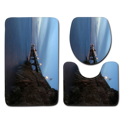 Zeegle Set kupaonskih prostirača od 3 komada Pejzažni uzorak Kupaonska prostirka protiv klizanja Podne prostirke za kupaonicu od mikrovlakana Setovi WC prostirki i tepiha za kupanje