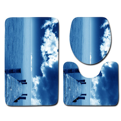 Zeegle Set kupaonskih prostirača od 3 komada Pejzažni uzorak Kupaonska prostirka protiv klizanja Podne prostirke za kupaonicu od mikrovlakana Setovi WC prostirki i tepiha za kupanje