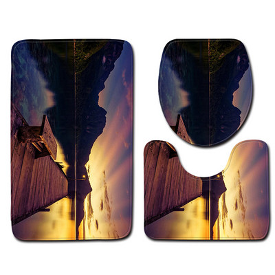 Zeegle Set kupaonskih prostirača od 3 komada Pejzažni uzorak Kupaonska prostirka protiv klizanja Podne prostirke za kupaonicu od mikrovlakana Setovi WC prostirki i tepiha za kupanje