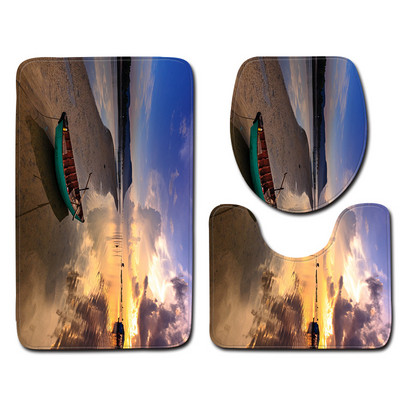 Zeegle Set kupaonskih prostirača od 3 komada Pejzažni uzorak Kupaonska prostirka protiv klizanja Podne prostirke za kupaonicu od mikrovlakana Setovi WC prostirki i tepiha za kupanje