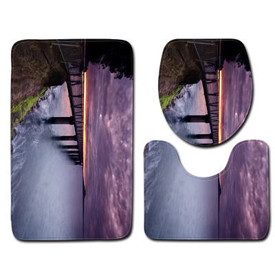 Zeegle Set kupaonskih prostirača od 3 komada Pejzažni uzorak Kupaonska prostirka protiv klizanja Podne prostirke za kupaonicu od mikrovlakana Setovi WC prostirki i tepiha za kupanje