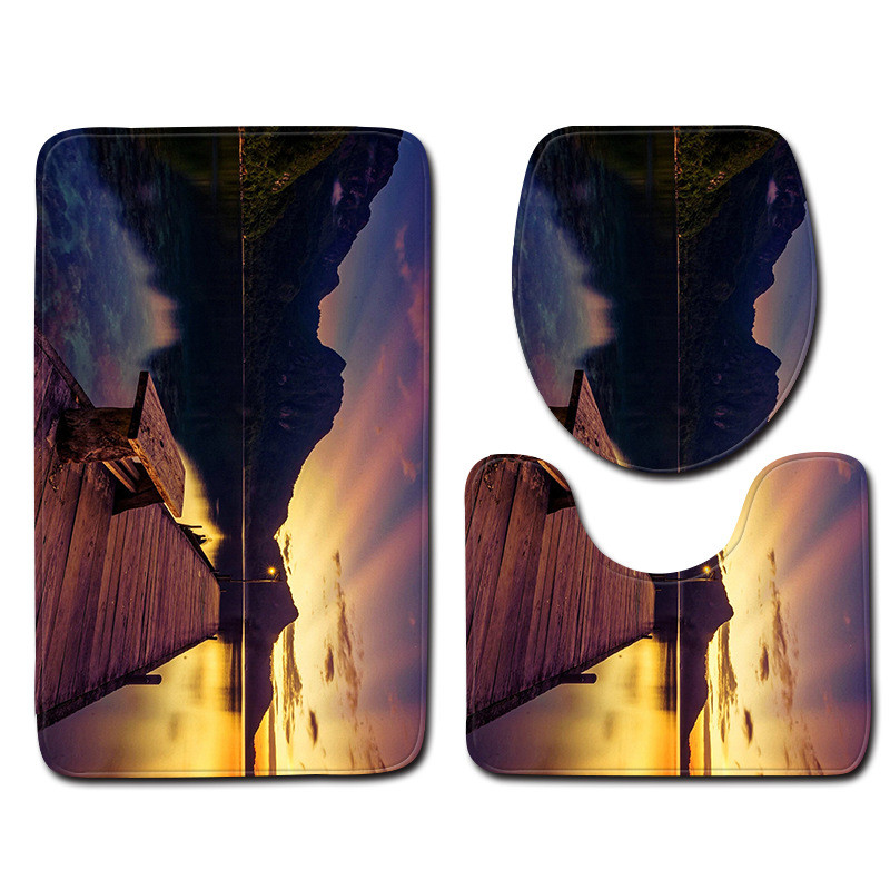 Zeegle Set kupaonskih prostirača od 3 komada Pejzažni uzorak Kupaonska prostirka protiv klizanja Podne prostirke za kupaonicu od mikrovlakana Setovi WC prostirki i tepiha za kupanje