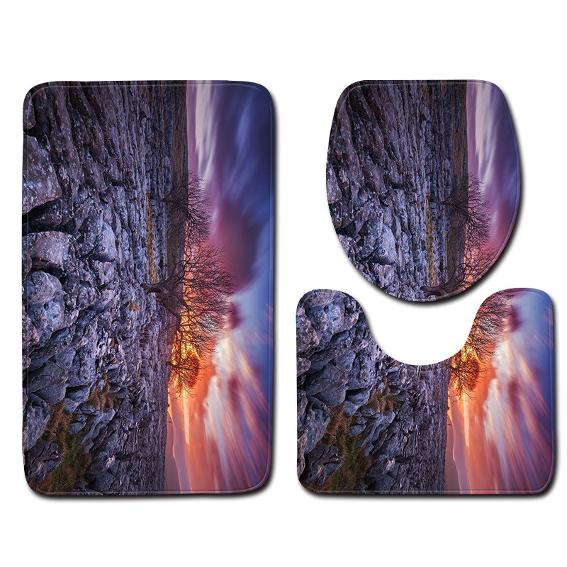 Zeegle Set kupaonskih prostirača od 3 komada Pejzažni uzorak Kupaonska prostirka protiv klizanja Podne prostirke za kupaonicu od mikrovlakana Setovi WC prostirki i tepiha za kupanje