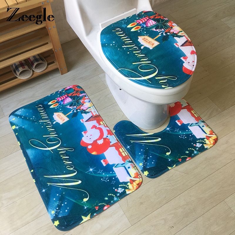 Zeegle Božićni dekor Kupaonska prostirka Upijajući kupaonski set tepiha Poklopac Poklopac za WC školjku Set prostirki za kupaonicu Neklizajuće prostirke za kupaonicu WC prostirke