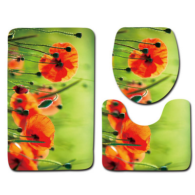 Zeegle Plants Printed 3pcs set kupaonskih prostirača Neklizajuća navlaka za WC školjku Kupaonski pribor Periv set prostirki za WC školjku