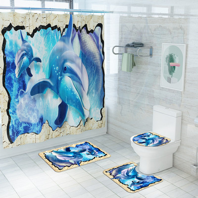 Otisnuti kreativni morski svijet Prostirka za tuširanje Dekoracija sobe za tuširanje WC prostirke Otirač za kupaonski tepih i set zavjesa za tuširanje Jastučić za noge