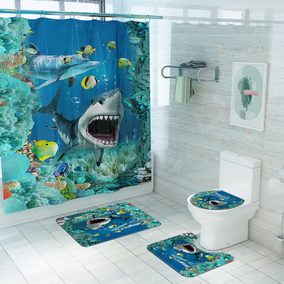 Otisnuti kreativni morski svijet Prostirka za tuširanje Dekoracija sobe za tuširanje WC prostirke Otirač za kupaonski tepih i set zavjesa za tuširanje Jastučić za noge