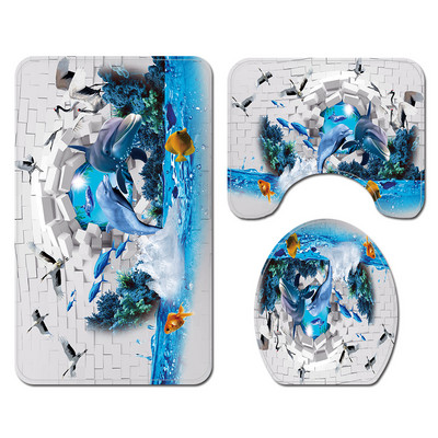 Otisnuti kreativni morski svijet Prostirka za tuširanje Dekoracija sobe za tuširanje WC prostirke Otirač za kupaonski tepih i set zavjesa za tuširanje Jastučić za noge