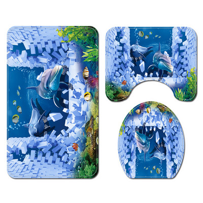 Otisnuti kreativni morski svijet Prostirka za tuširanje Dekoracija sobe za tuširanje WC prostirke Otirač za kupaonski tepih i set zavjesa za tuširanje Jastučić za noge