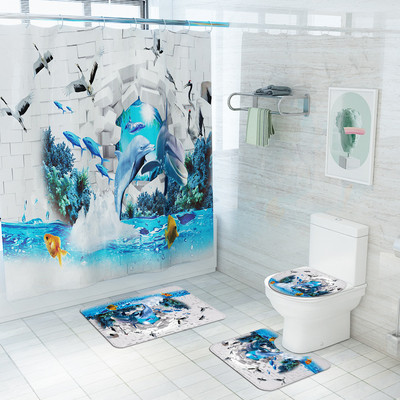 Otisnuti kreativni morski svijet Prostirka za tuširanje Dekoracija sobe za tuširanje WC prostirke Otirač za kupaonski tepih i set zavjesa za tuširanje Jastučić za noge