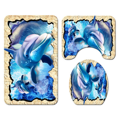 Otisnuti kreativni morski svijet Prostirka za tuširanje Dekoracija sobe za tuširanje WC prostirke Otirač za kupaonski tepih i set zavjesa za tuširanje Jastučić za noge