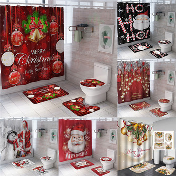 Νέο Σετ αξεσουάρ μπάνιου Χριστουγεννιάτικο ντεκόρ Κουρτίνα ντους Κάλυμμα καθίσματος τουαλέτας φανελένιο χαλάκι μπάνιου Προϊόν διακόσμηση σπιτιού
