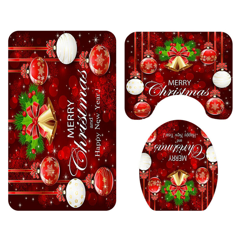 Jauns vannas istabas aksesuāru komplekts Ziemassvētku dekors Dušas aizkars Tualetes sēdekļa pārvalks Flaneļa paklājiņš Vannas istabas izstrādājums Mājas dekors