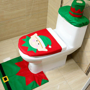 3 ΤΕΜ. Χριστουγεννιάτικα Διακοσμητικά Κάθισμα Τουαλέτας & Κάλυμμα Άγιου Βασίλη Χαλάκι μπάνιου Χριστουγεννιάτικο ντεκόρ Χαλί κάλυμμα καθίσματος τουαλέτας Santa