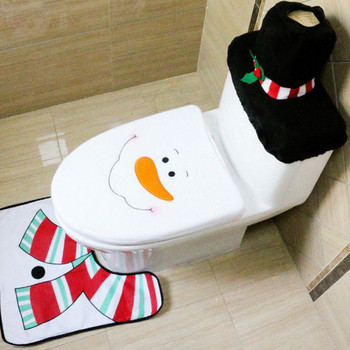 3PCS Коледна украса Тоалетна седалка и капак Дядо Коледа Подложка за баня Коледен декор Баня Дядо Коледа Покривало за тоалетна седалка Килим