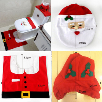 3PCS Коледна украса Тоалетна седалка и капак Дядо Коледа Подложка за баня Коледен декор Баня Дядо Коледа Покривало за тоалетна седалка Килим