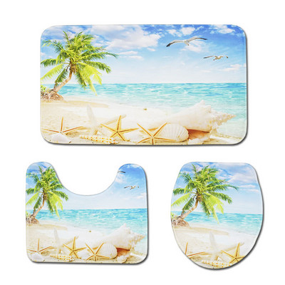 Zeegle 3gab Tualetes paklāji Apdrukāti Pludmales Vannas Paklāja Komplekts Pretslīdošs Paklājs Grīdas Paklājiņš Kāju Paklājs Poliestera Vannas istabas Apdares Kāju paklājiņš