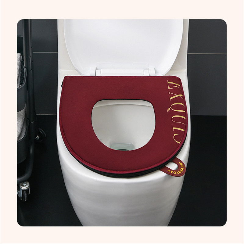 Kvadrātveida tualetes sēdekļa spilvens viegls luksusa samta tualetes pārvalks ziemas ar rokturi, rāvējslēdzējs, kvadrātveida mājsaimniecības ūdensizturīgs tualetes sēdeklis