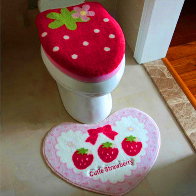 Besplatna dostava Navlaka za WC sjedalo Specijalni prah Strawberry Bars Carpet Mantle Pad Četverodijelni setovi WC setovi kupaonska prostirka