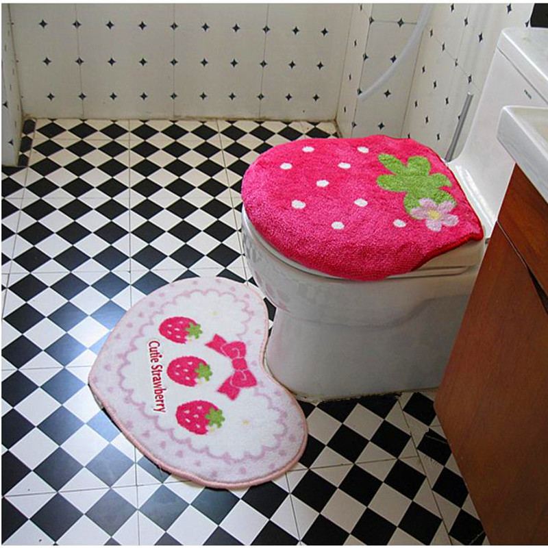 Besplatna dostava Navlaka za WC sjedalo Specijalni prah Strawberry Bars Carpet Mantle Pad Četverodijelni setovi WC setovi kupaonska prostirka