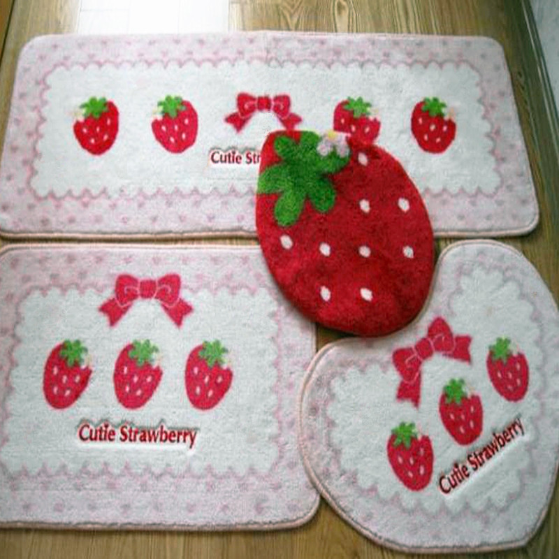 Besplatna dostava Navlaka za WC sjedalo Specijalni prah Strawberry Bars Carpet Mantle Pad Četverodijelni setovi WC setovi kupaonska prostirka