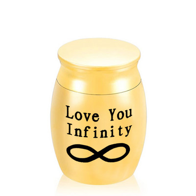 Iegravēt Love Infinity Endless Number 8 raksta alumīnija sakausējuma kremācijas urna Cilvēka mājdzīvnieku pelni Piemiņas piemiņas urnas