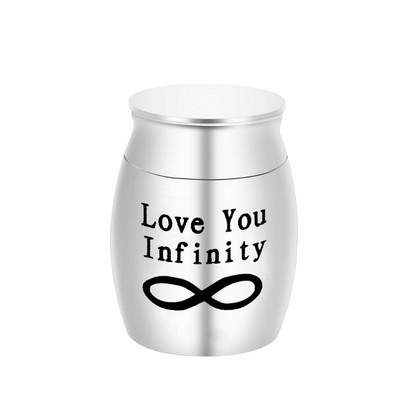 Iegravēt Love Infinity Endless Number 8 raksta alumīnija sakausējuma kremācijas urna Cilvēka mājdzīvnieku pelni Piemiņas piemiņas urnas