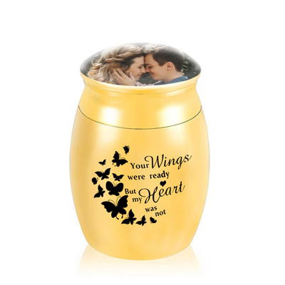 Mini urna za kremiranje od aluminijske legure može staviti uspomenu u staklenku s pepelom za fotografije u znak sjećanja na spremnik za pepeo ljudi ili kućnih ljubimaca
