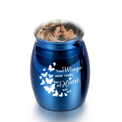 Mini urna za kremiranje od aluminijske legure može staviti uspomenu u staklenku s pepelom za fotografije u znak sjećanja na spremnik za pepeo ljudi ili kućnih ljubimaca