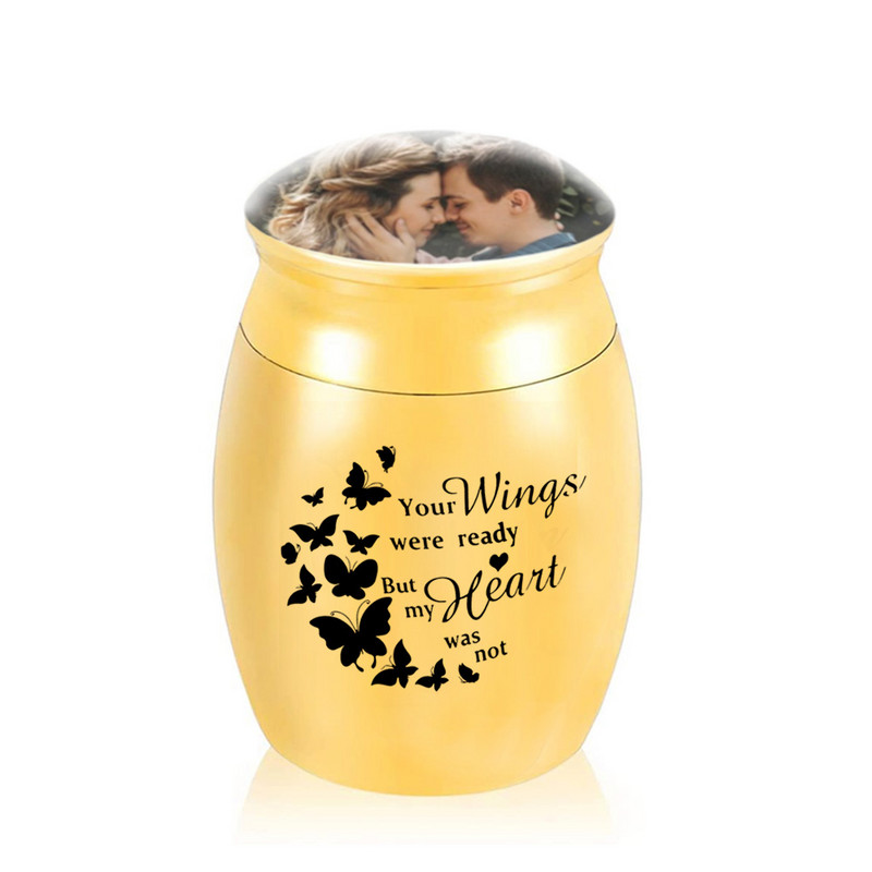 Mini urna za kremiranje od aluminijske legure može staviti uspomenu u staklenku s pepelom za fotografije u znak sjećanja na spremnik za pepeo ljudi ili kućnih ljubimaca