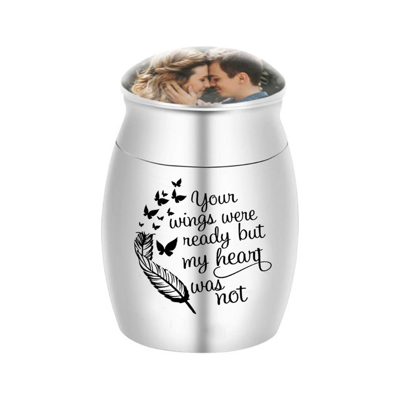 30X40MM Neliela kremācijas urna piemiņai var ievietot foto urnu mini kremācijas burka - Tavi spārni bija gatavi, bet mana sirds nebija