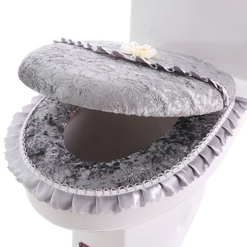 Моден модел с принт Удебелен комплект възглавници за тоалетна седалка Тип палто Универсална калъфка за тоалетна седалка Зимен топъл стил с цип Тоалетна ма