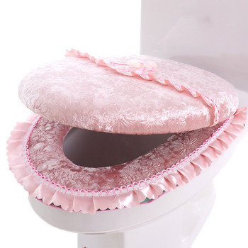 Моден модел с принт Удебелен комплект възглавници за тоалетна седалка Тип палто Универсална калъфка за тоалетна седалка Зимен топъл стил с цип Тоалетна ма