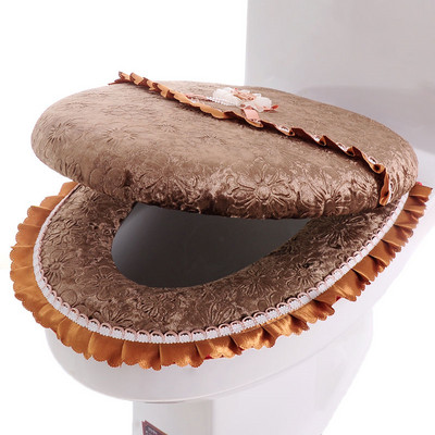 Modni ispisani uzorak, podebljani set jastuka za WC dasku, univerzalna navlaka za WC dasku u obliku kaputa, topla zimska WC školjka s patentnim zatvaračem