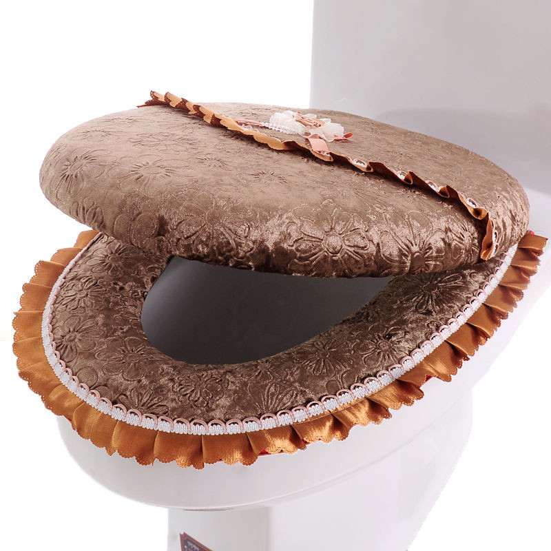 Modni ispisani uzorak, podebljani set jastuka za WC dasku, univerzalna navlaka za WC dasku u obliku kaputa, topla zimska WC školjka s patentnim zatvaračem