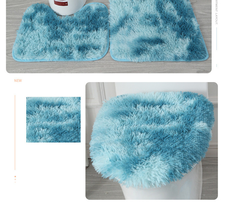 3gab/komplekts Tie-Dye Krāsains vannas istabas paklājiņu komplekts Neslīdošs vannas tualetes paklāji Taisnstūra U-veida vannas istabas tualetes paklāji un vāka pārsegu komplekts