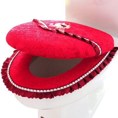 2 kom/set Zlatni baršunasti zadebljani jastuk za WC sjedalo Dizajn s patentnim zatvaračem Vodootporna WC prostirka Jednobojna navlaka za WC sjedalo Jesen Zima