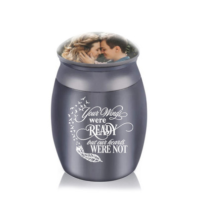 Mini urna za kremiranje uspomena Posuda za pepeo od perja od nehrđajućeg čelika može staviti fotografije - Vaša su krila spremna, ali moje srce nije